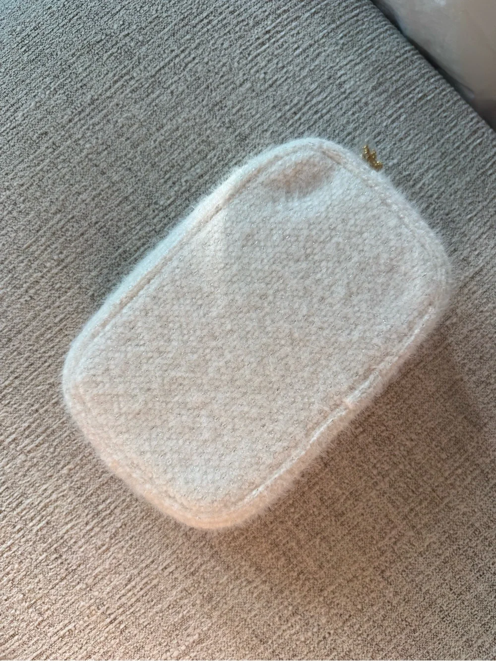 CHANEL Cream Textured Beauté Cosmetic Pouch with Gold Logo
